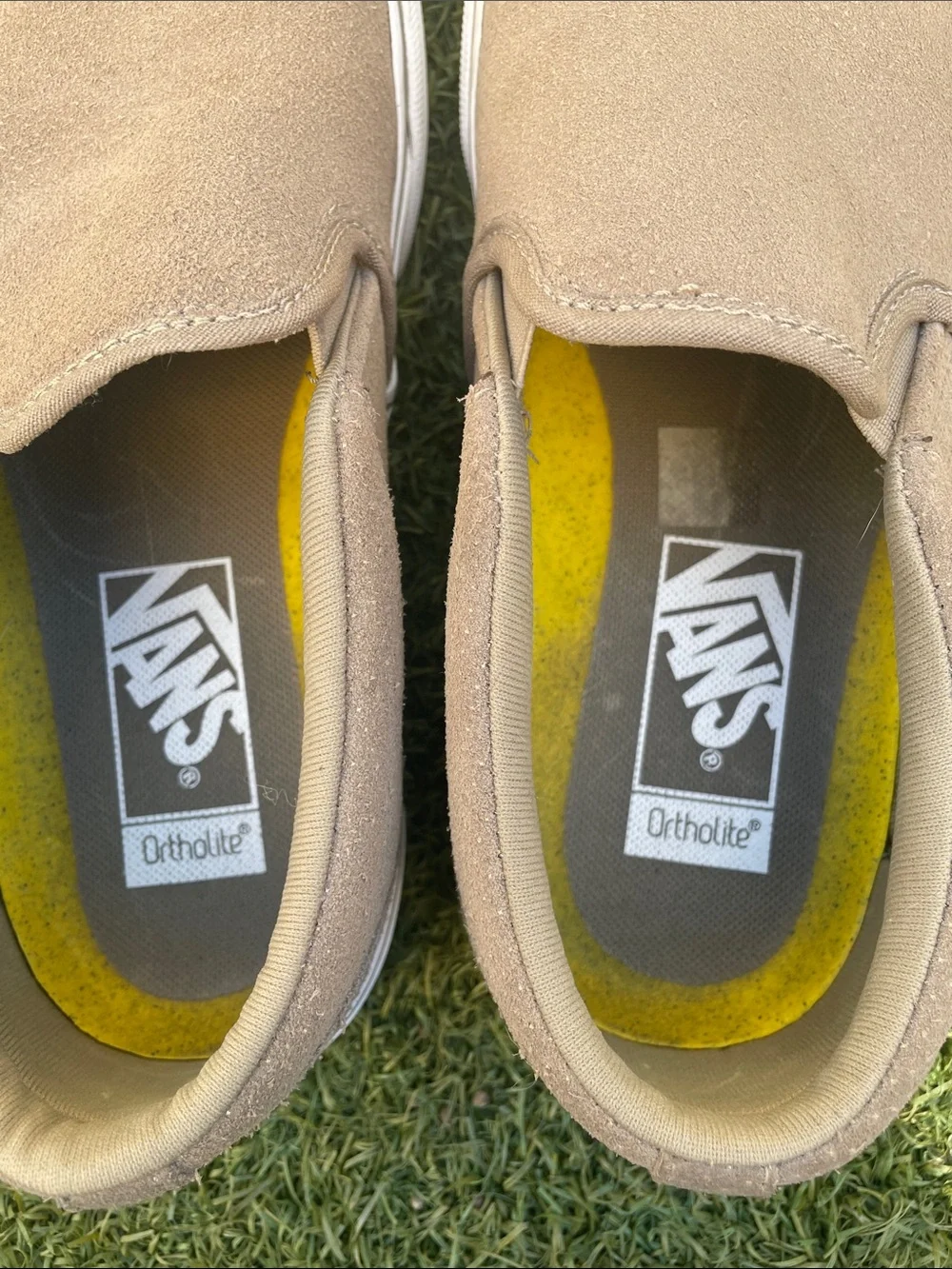 Vans Classic Ortholite Slip-On Loafers in Taupe Suede with White Sole